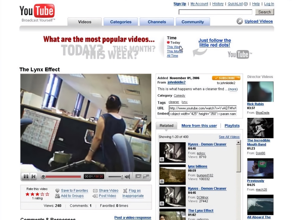 YouTube video watch page (2007)